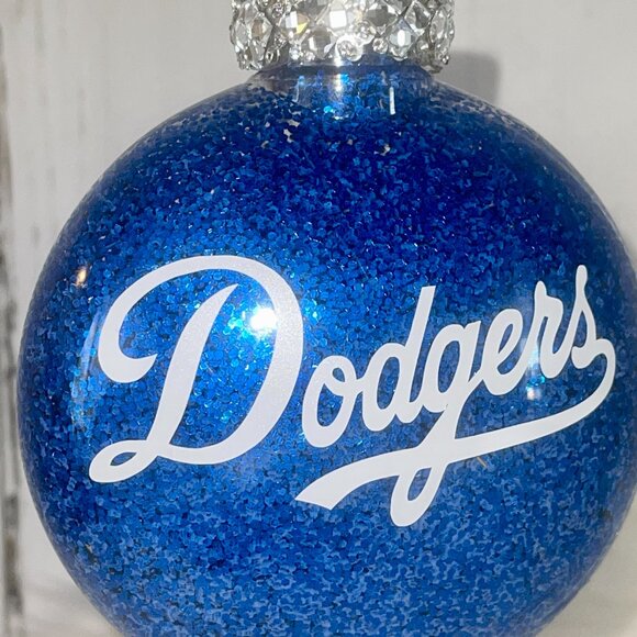 Christmas Ornament, Dodger Fan, Los Angeles Baseball Team, Blue Glitter, Holiday - Picture 4 of 9